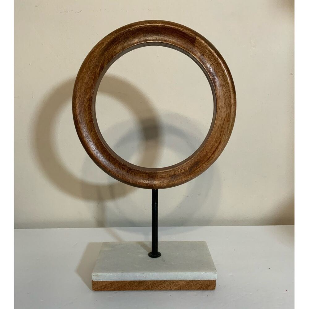 Wooden Geometric Decorative Sculpture Circle Home Decor Statue with Marble Stand